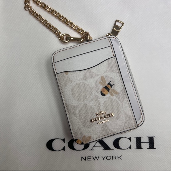 Coach Bags Coach Zip Card Case In Signature Canvas With Bee Print